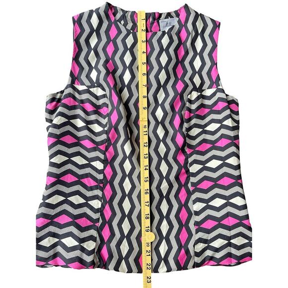 Milly Geometric Zigzag Silk Sleeveless Top Pink Black White - Size 6 - Picture 5 of 12